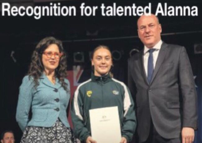 Alanna Fisher receiving 2018 North Sydney Regional Community Sports Achievement Honour Photo of Alanna Fisher receiving 2018 North Sydney Regional Community Sports Achievement Honour